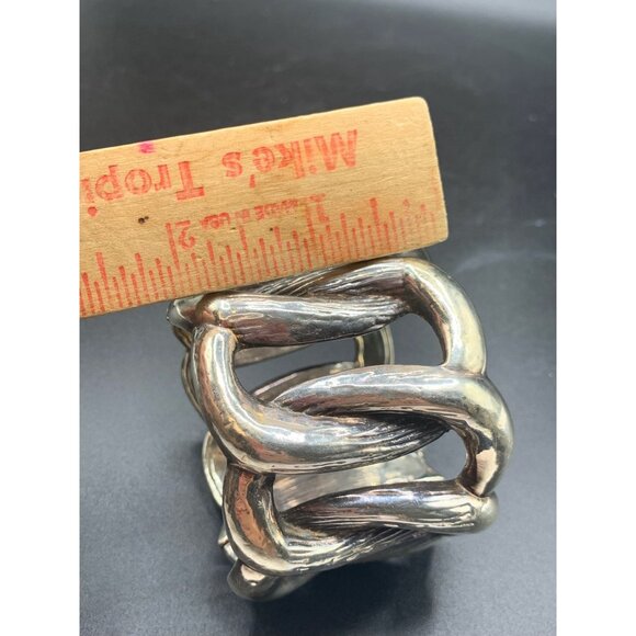 Brian Bergner Bracelet Sterling Silver Statement Hinged Modernist Bangle Signed - Picture 6 of 7